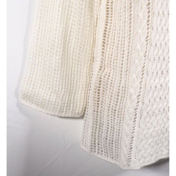 Keren Hart Womens Sweater SIze M Crocheted Ivory Crew Neck Bell Long Sleeve - Picture 3 of 10